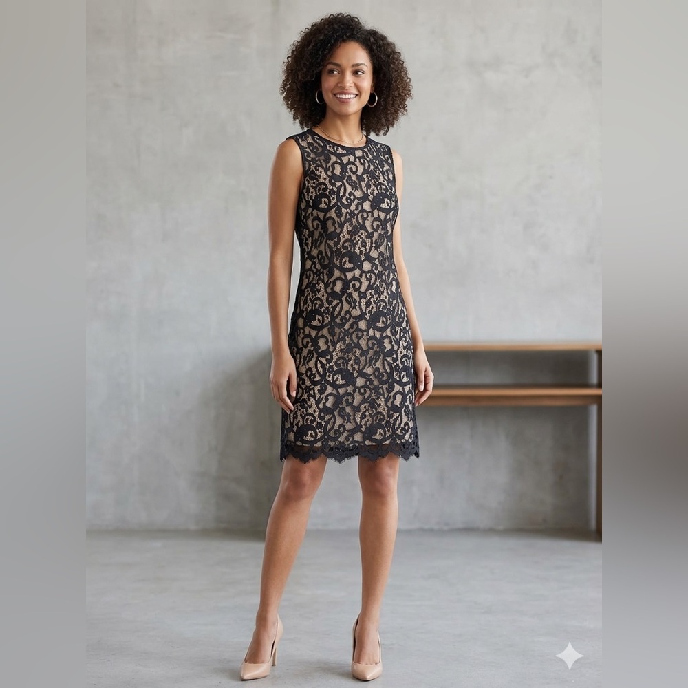 Ann Taylor LOFT black and Cream Lace Midi Dress